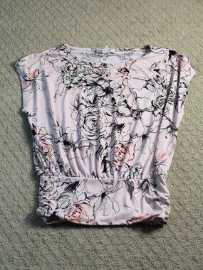 WHBM Size XS Pink Black Floral Blouse